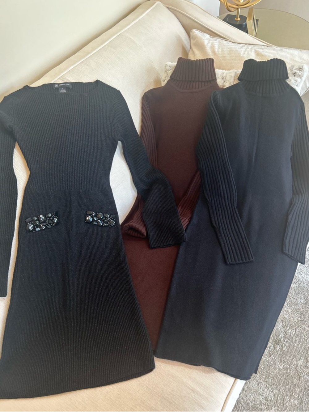 Moda International Black &Brown Long Sleeve Knit Dress, INC Black Embellished